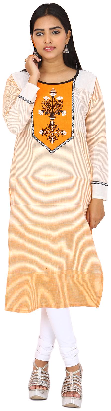

South India Shopping Mall Women Yellow Striped Straight Kurti