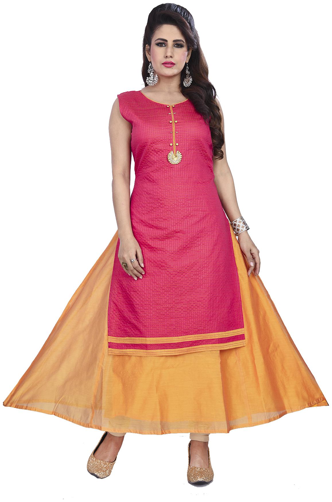 

South India Shopping Mall Women Chanderi Anarkali Kurti Dress Pink color