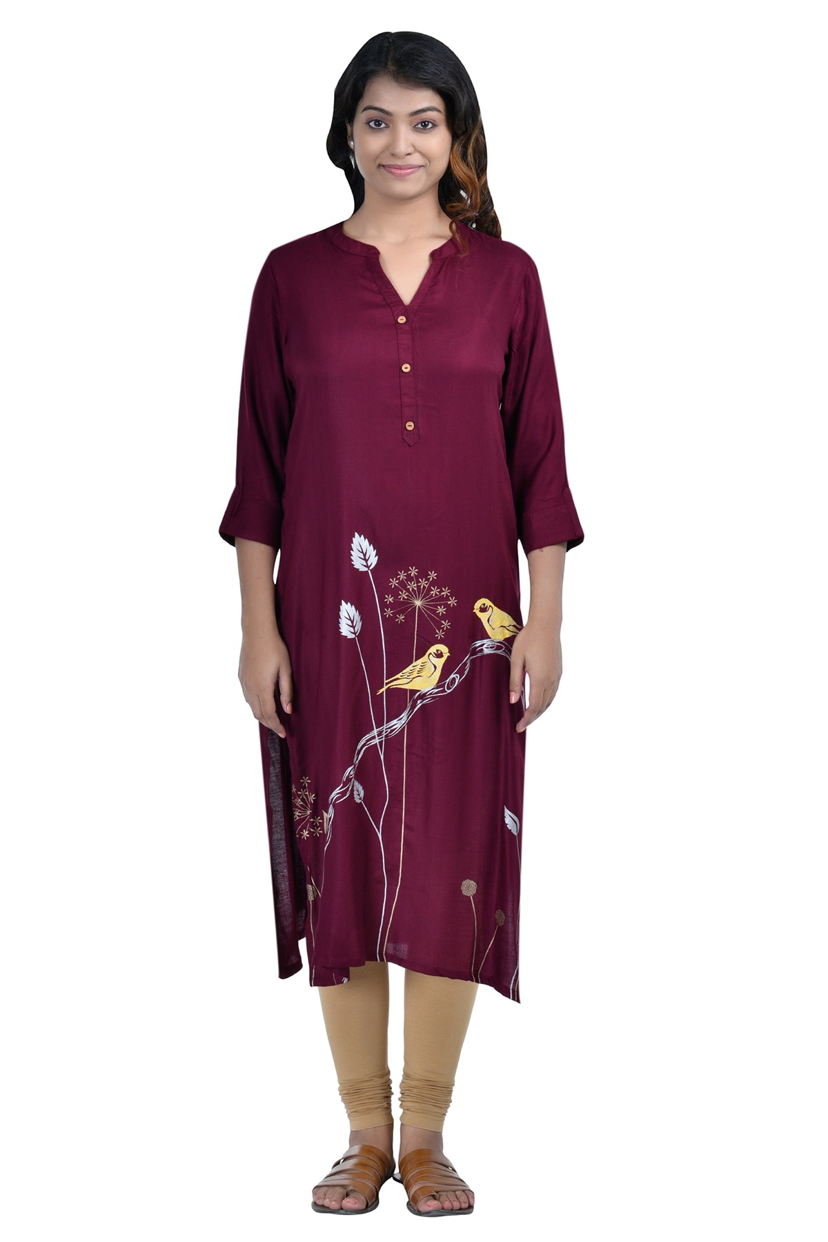 

South India Shopping Mall Women Rayon Printed Straight Kurti - Maroon