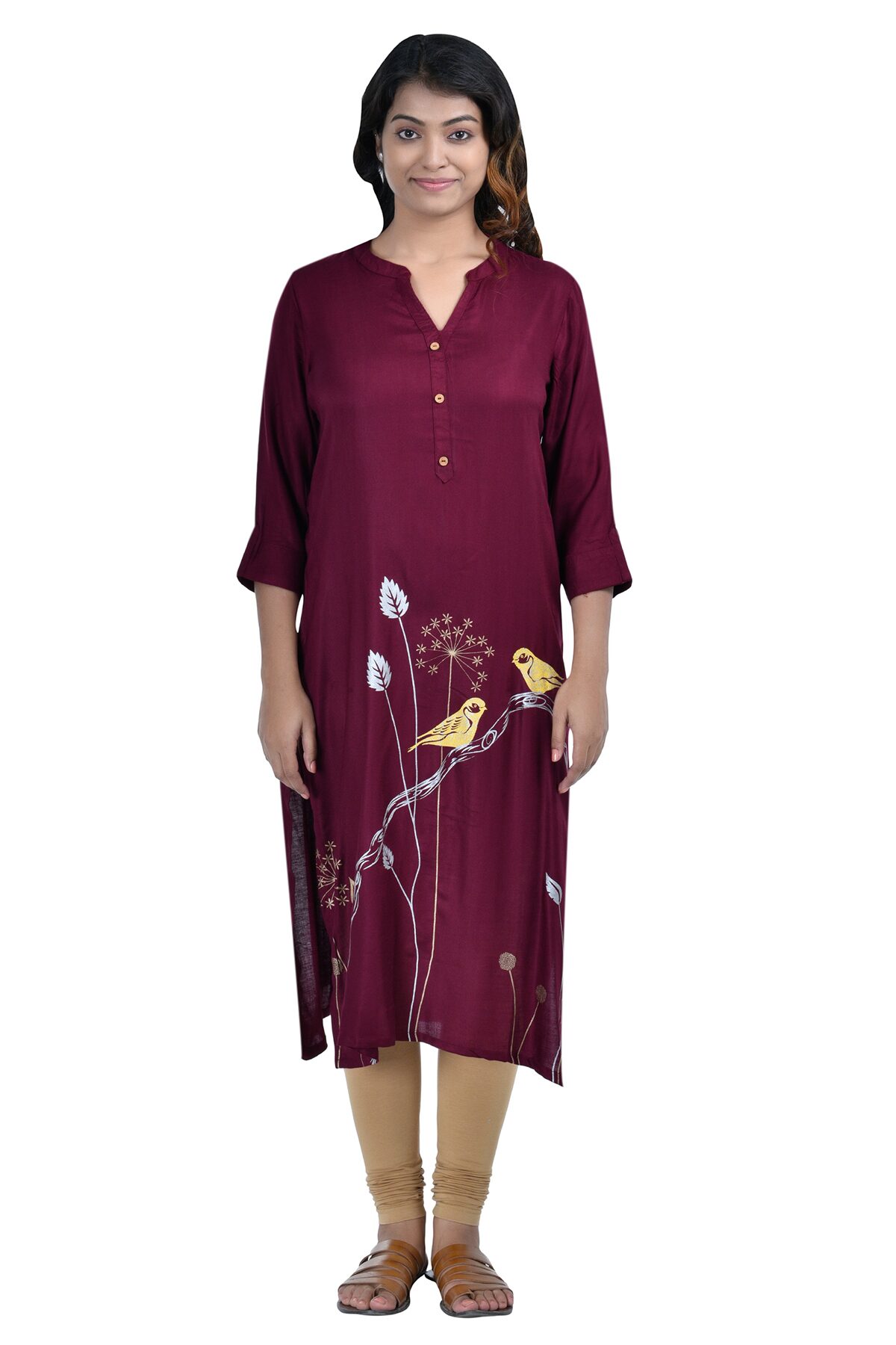 

South India Shopping Mall Women Rayon Printed Straight Kurti - Maroon