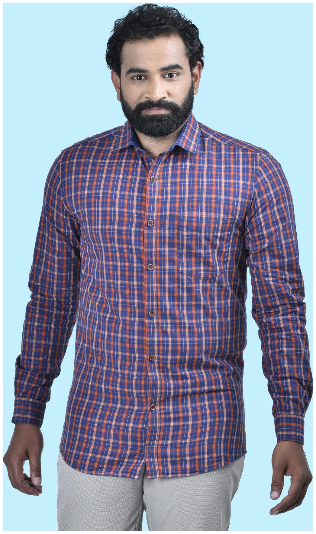 

South India Shopping Mall Men Orange Checked Slim Fit Casual Shirt