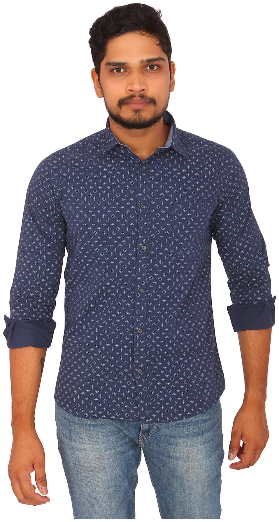 

South India Shopping Mall Men Blue Printed Slim Fit Casual Shirt