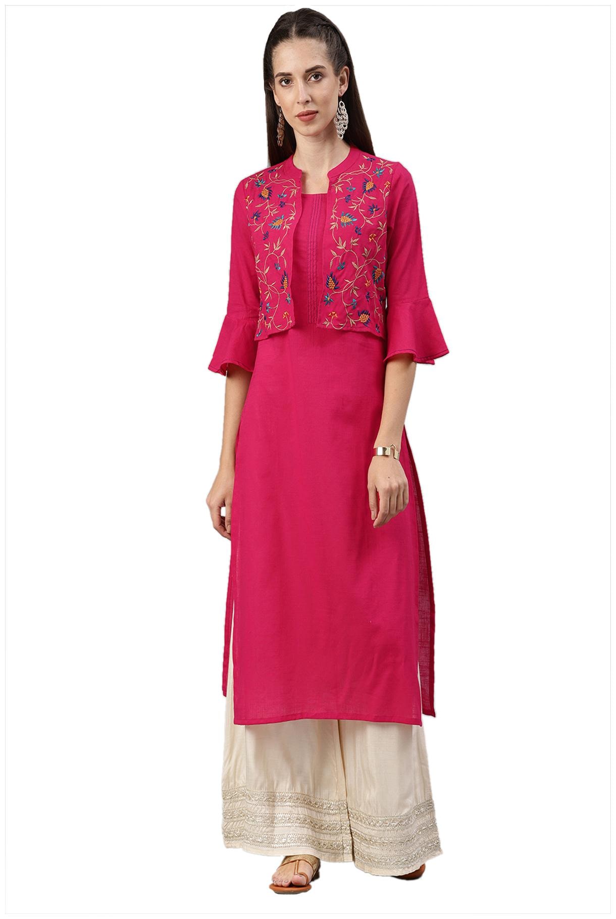 

South India Shopping Mall Women Pink Solid Straight Kurta