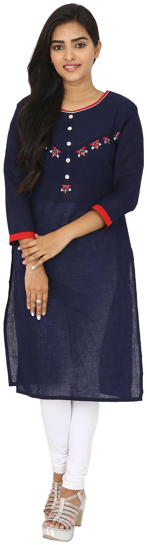 

South India Shopping Mall Women Navy Blue Solid Straight Kurti