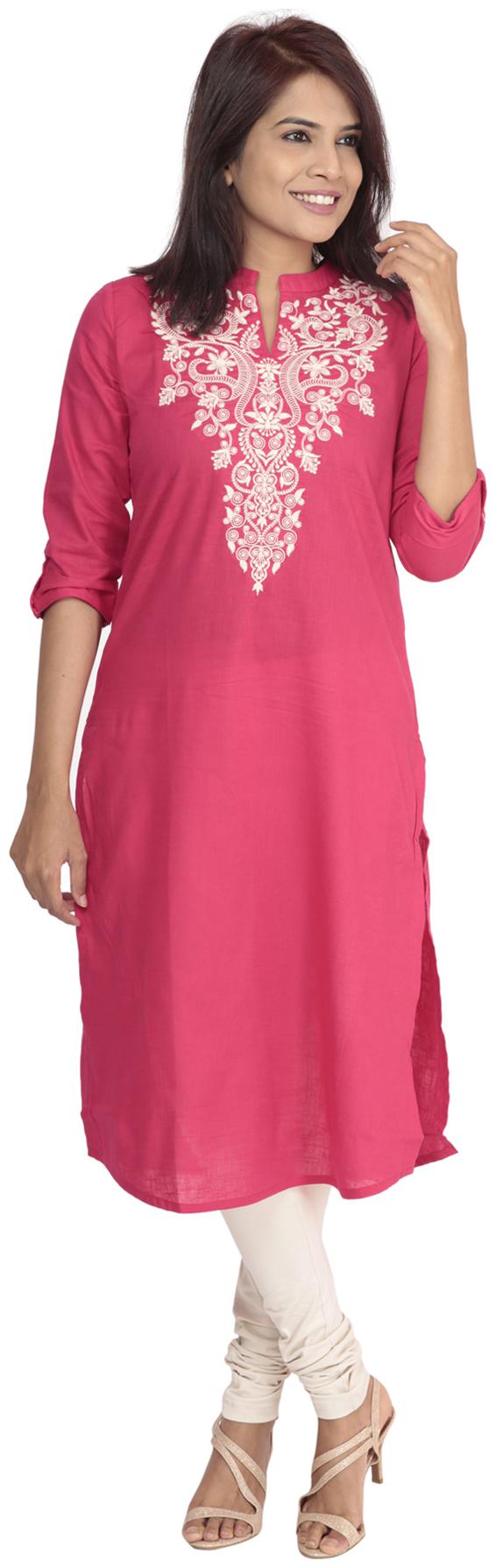 

South India Shopping Mall Women Pink Embroidered Straight Kurti