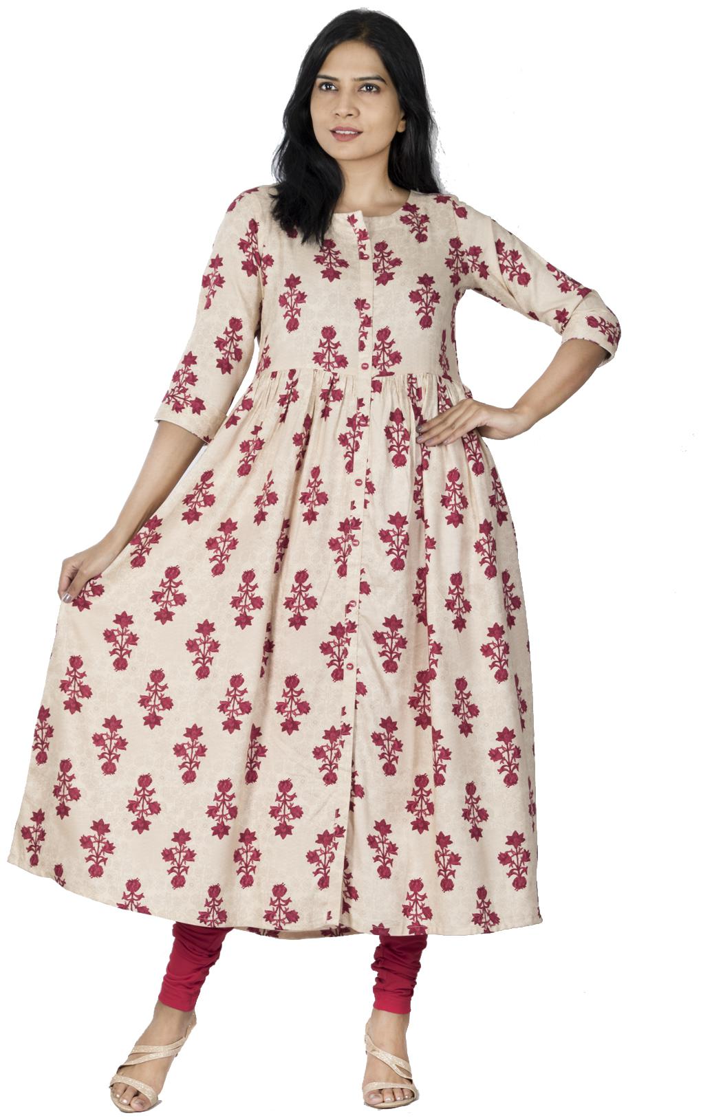 

South India Shopping Mall Women Red Cream Printed Anarkali Kurta
