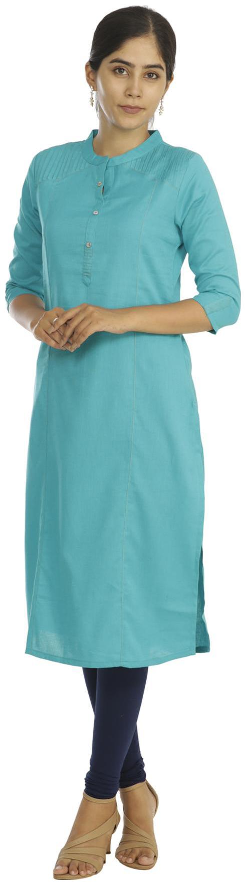 

South India Shopping Mall Women Turquoise Solid Straight Kurti