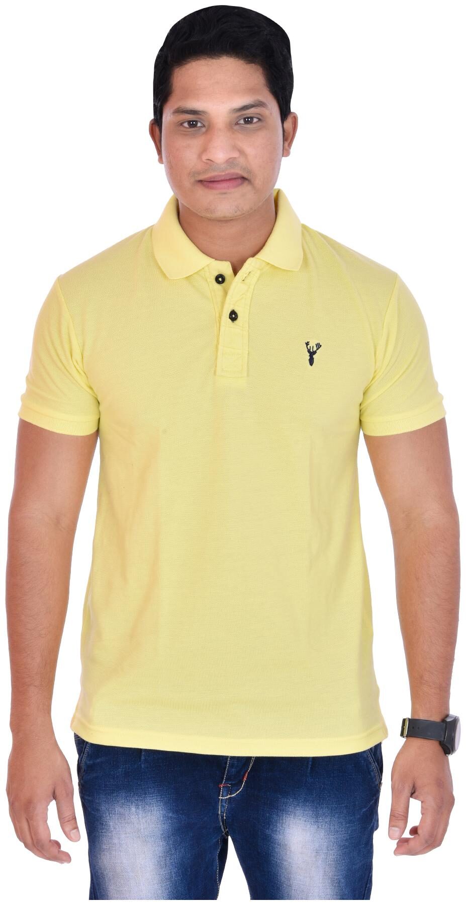 

South India Shopping Mall Men Yellow Regular fit Cotton Blend Polo collar T-Shirt - Pack Of 1