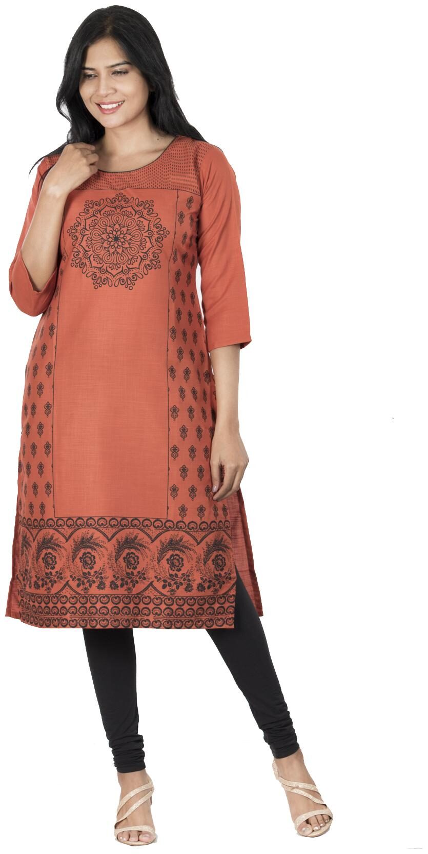 

South India Shopping Mall Cotton Floral Orange Kurti
