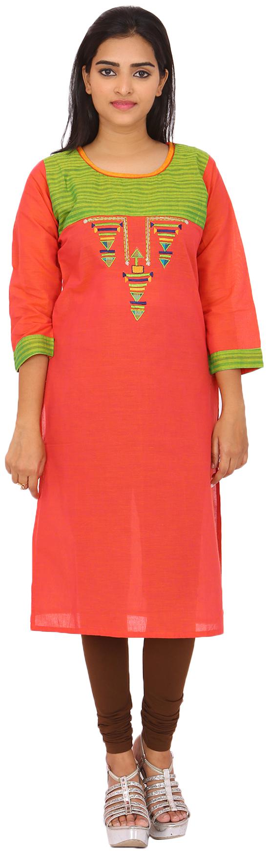 

South India Shopping Mall Women Red Embroidered Straight Kurti
