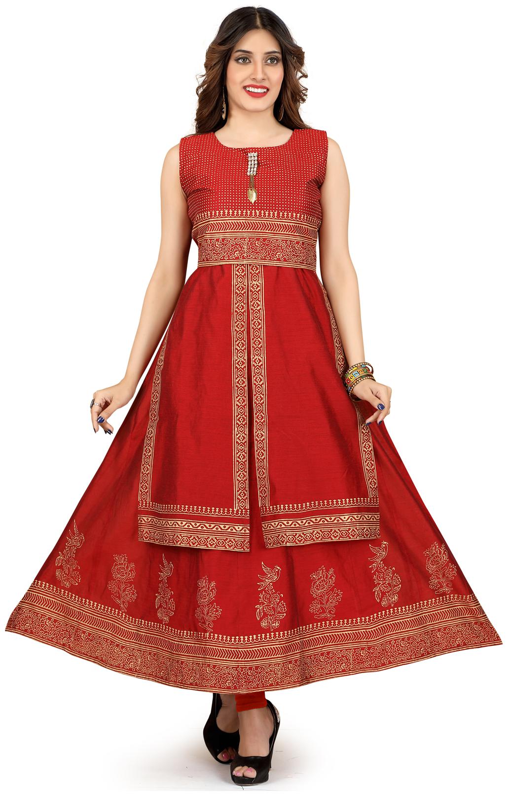 

South India Shopping Mall Maroon Floral Poly Chanderi Women Gown