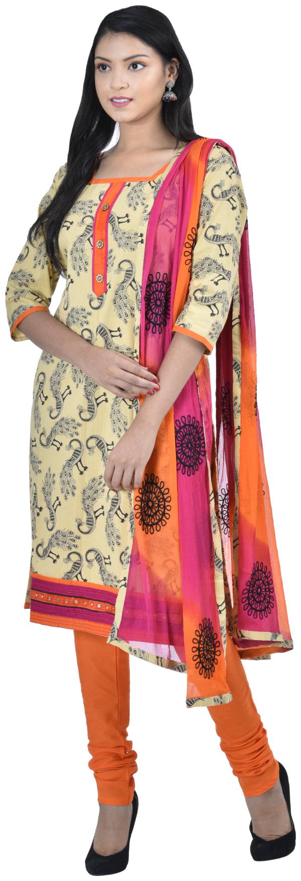 

South India Shopping Mall Hosh Gold Animal Print Cotton Women Dress Materal