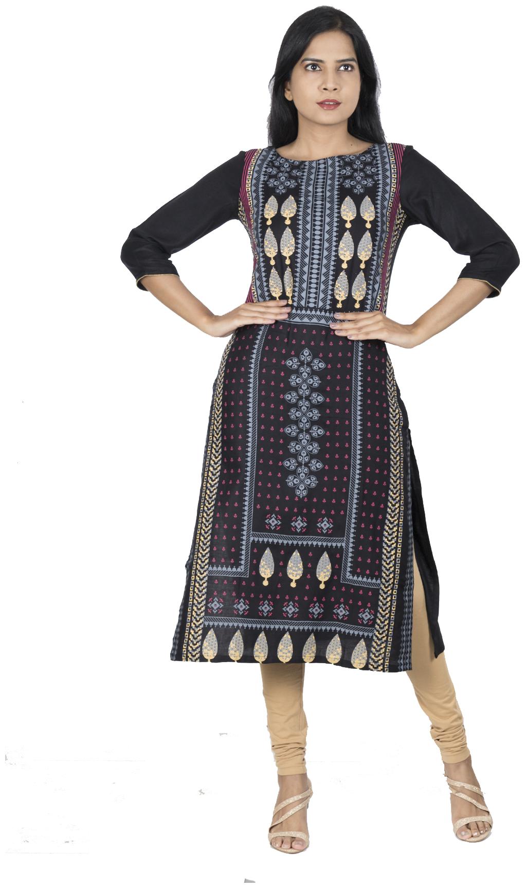 

South India Shopping Mall Women Black Abstract Straight Kurti