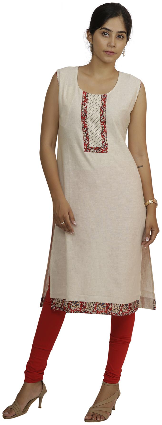 

South India Shopping Mall Women Beige Solid Straight Kurti