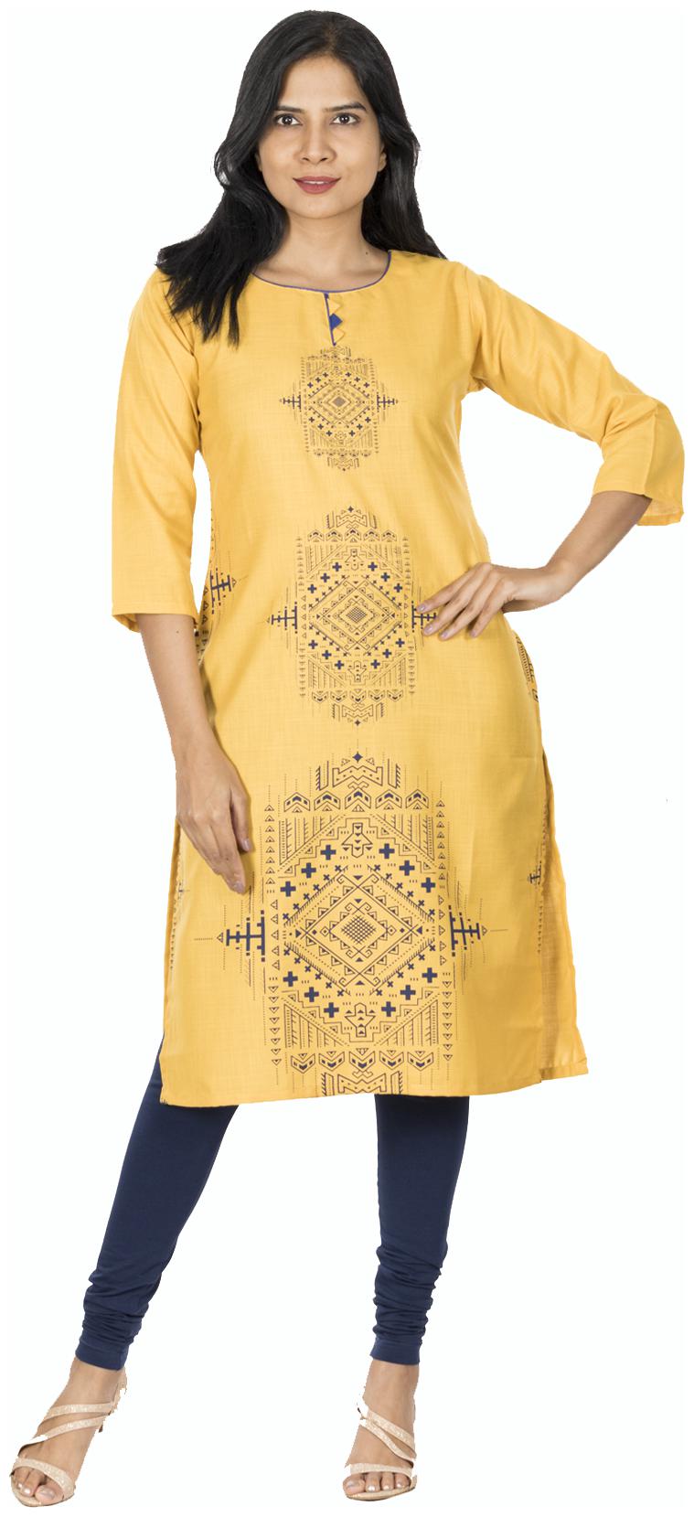 

South India Shopping Mall Cotton Printed Yellow Kurti