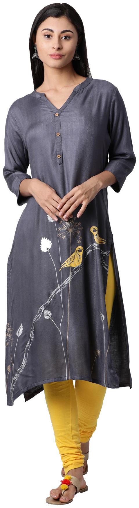 

South India Shopping Mall Women Grey Printed Straight Kurti