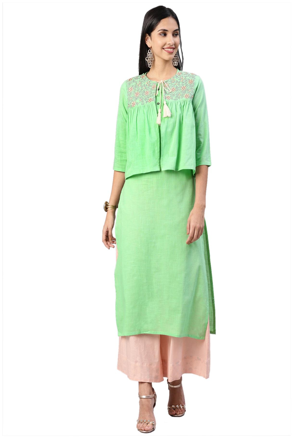 

South India Shopping Mall Women Green Solid Straight Kurti