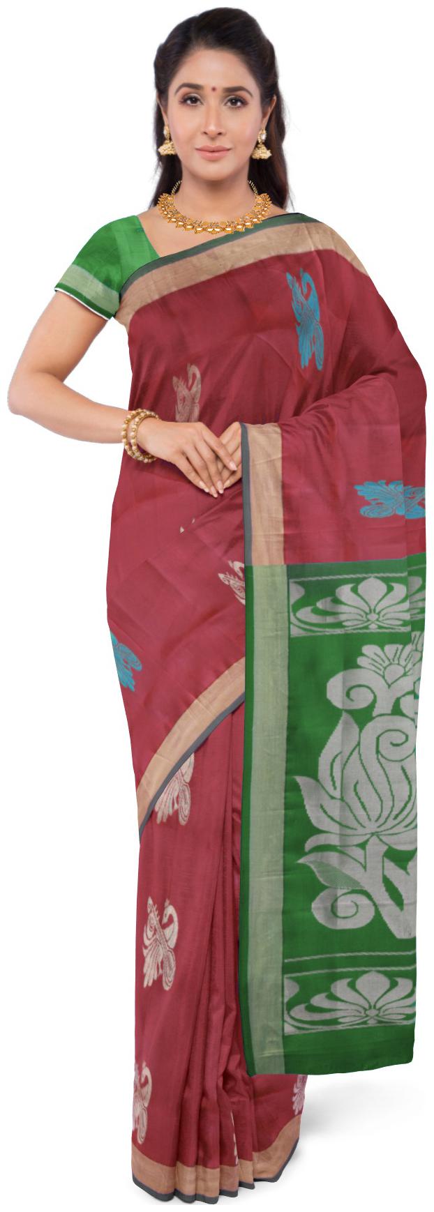 

South India Shopping Mall Silk Kanchipuram Silk Saree Maroon Green