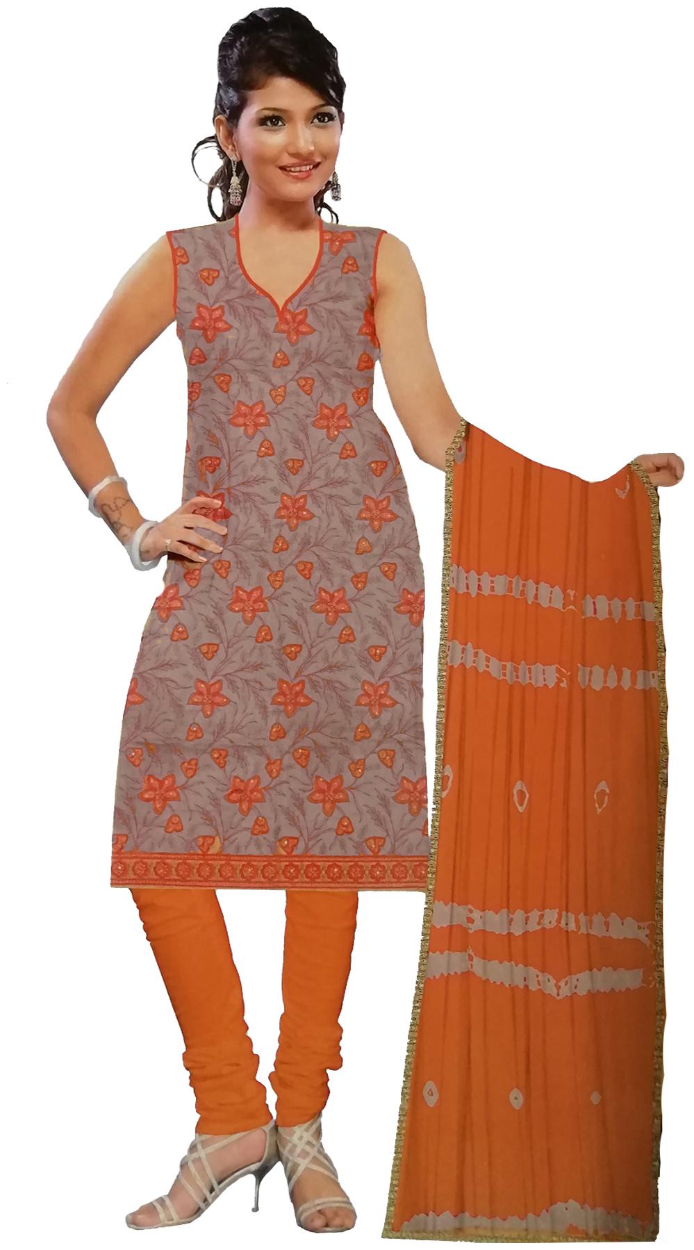 

South India Shopping Mall Cotton Floral Regular Suit - Orange Grey
