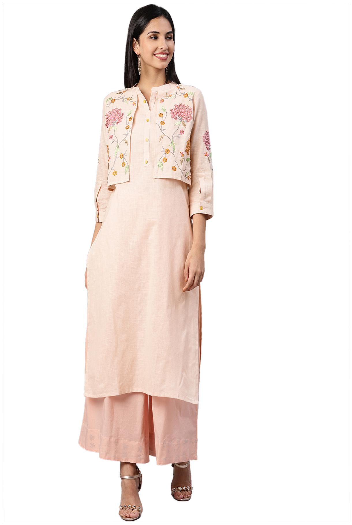 

South India Shopping Mall Women Peach Solid Straight Kurta