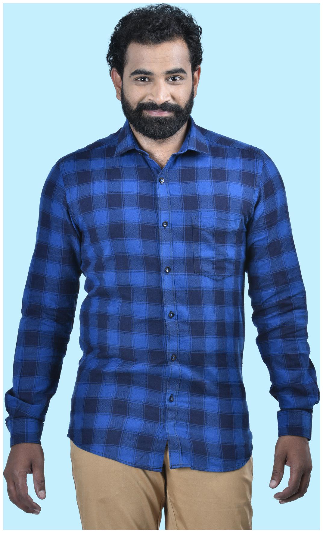 

South India Shopping Mall Men Blue Checked Slim Fit Casual Shirt