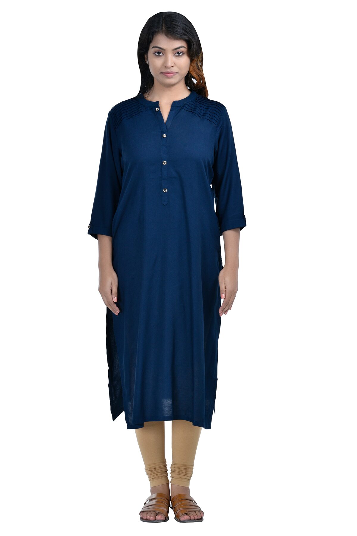 

South India Shopping Mall Women Rayon Solid Straight Kurti - Blue