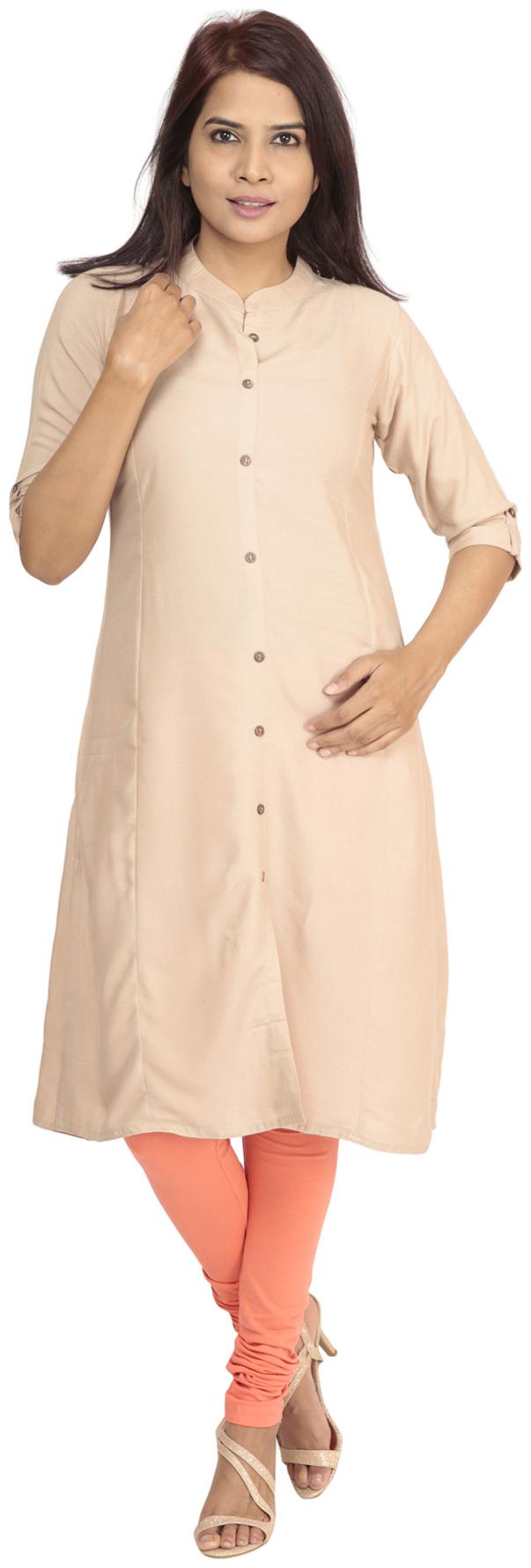 

South India Shopping Mall Women Beige Solid Straight Kurti