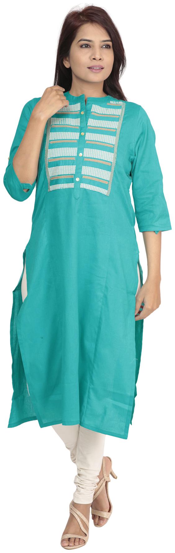 

South India Shopping Mall Women Blue Embroidered Straight Kurti