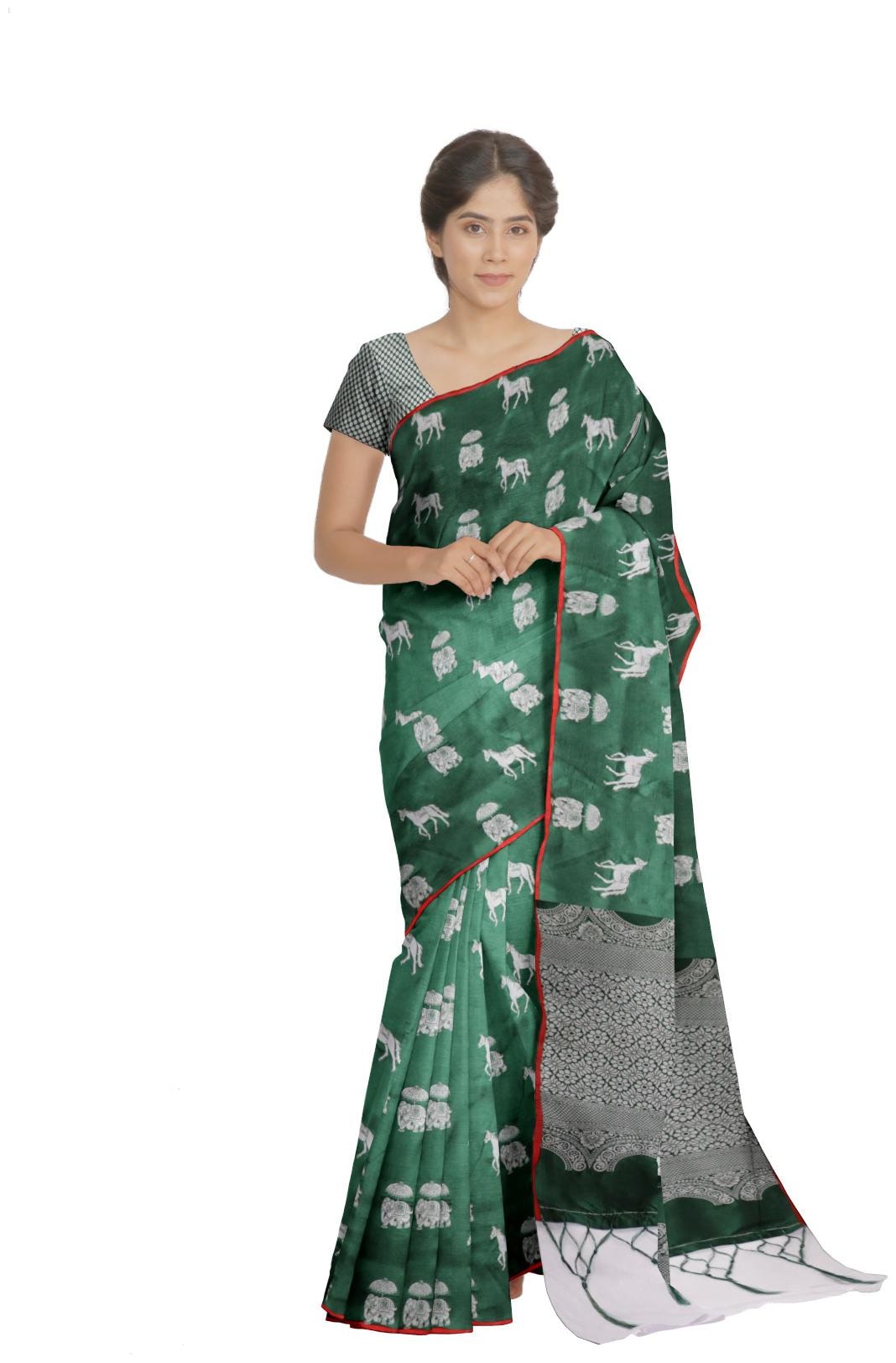

South India Shopping Mall Cotton Sarees Green