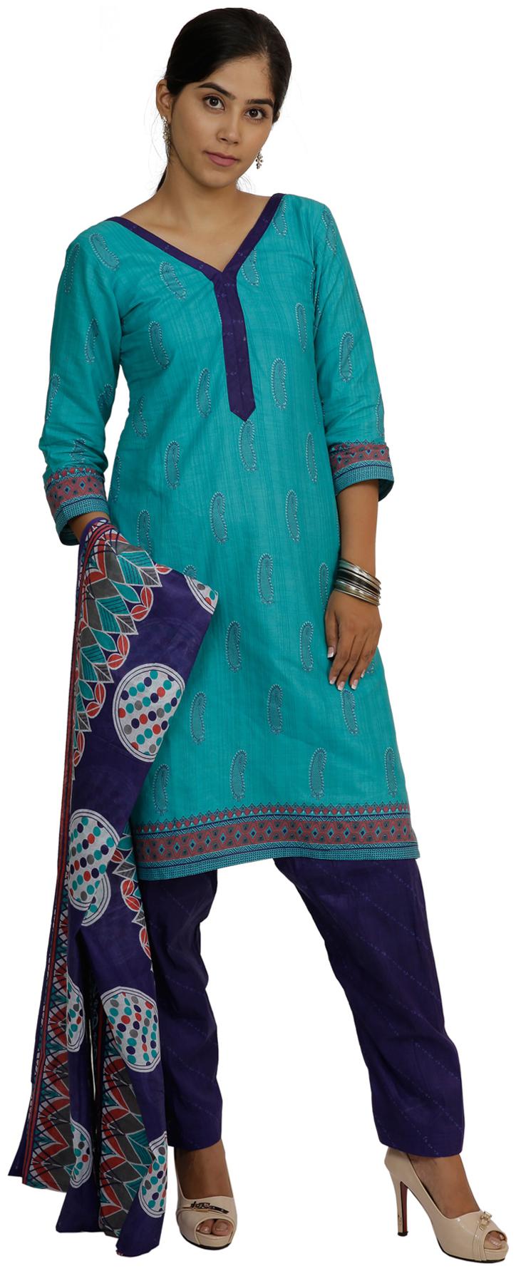 

South India Shopping Mall - Hosh Seagreen Paisley Women Dress Material