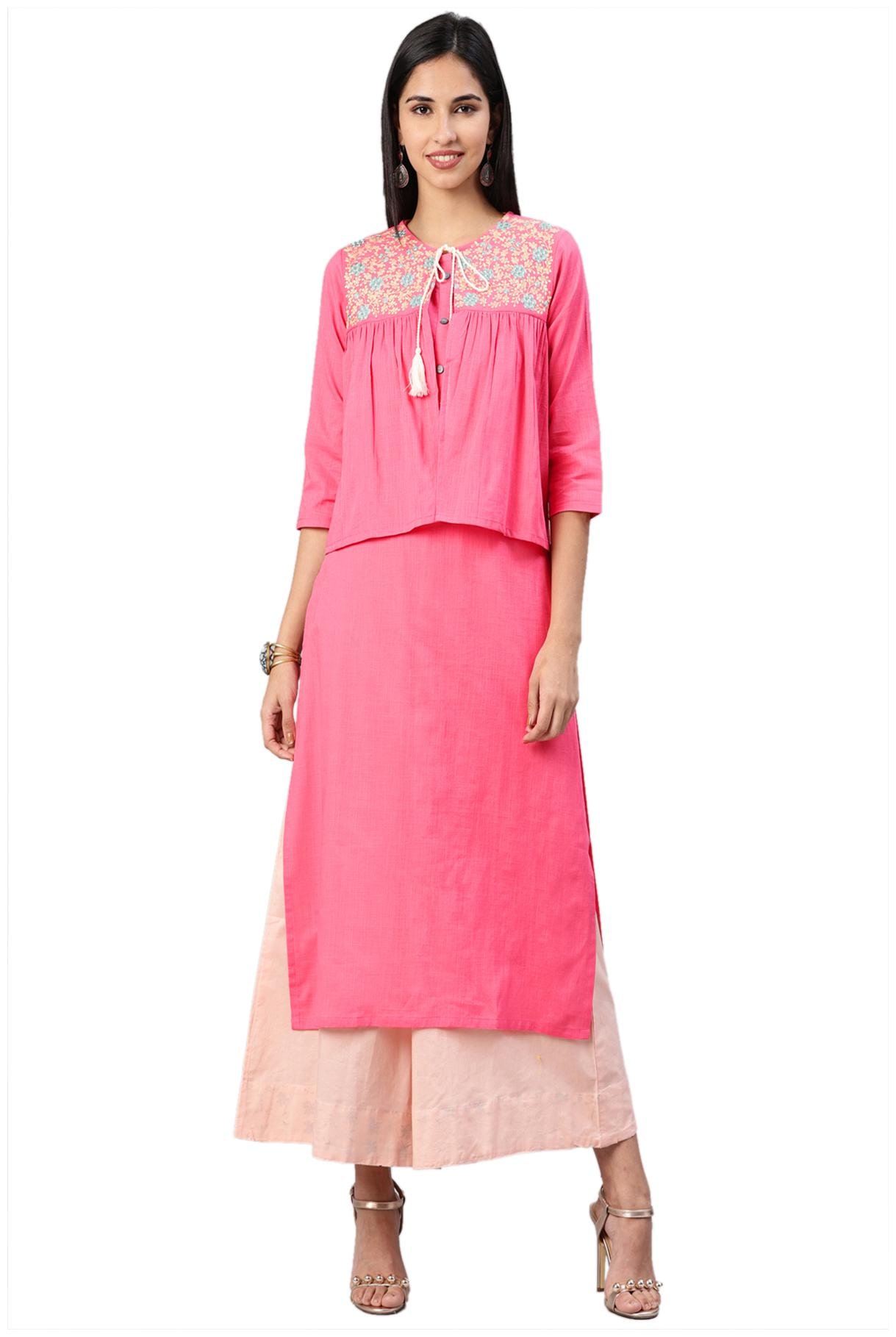 

South India Shopping Mall Women Pink Solid Straight Kurti