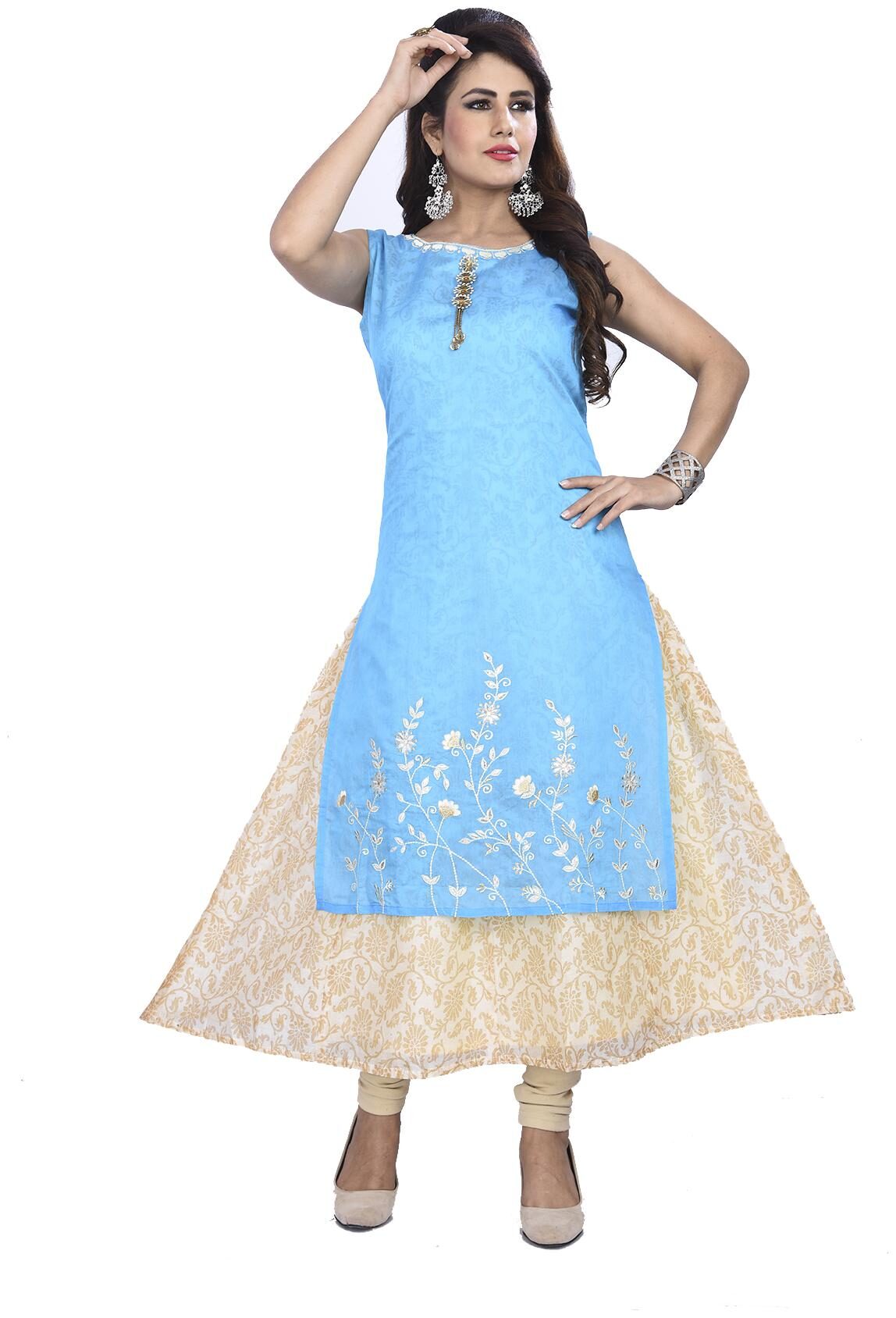 

South India Shopping Mall Women Turquoise Floral Anarkali Kurti