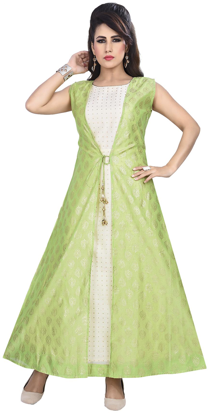 

South India Shopping Mall Women Blended Printed Gown Green White