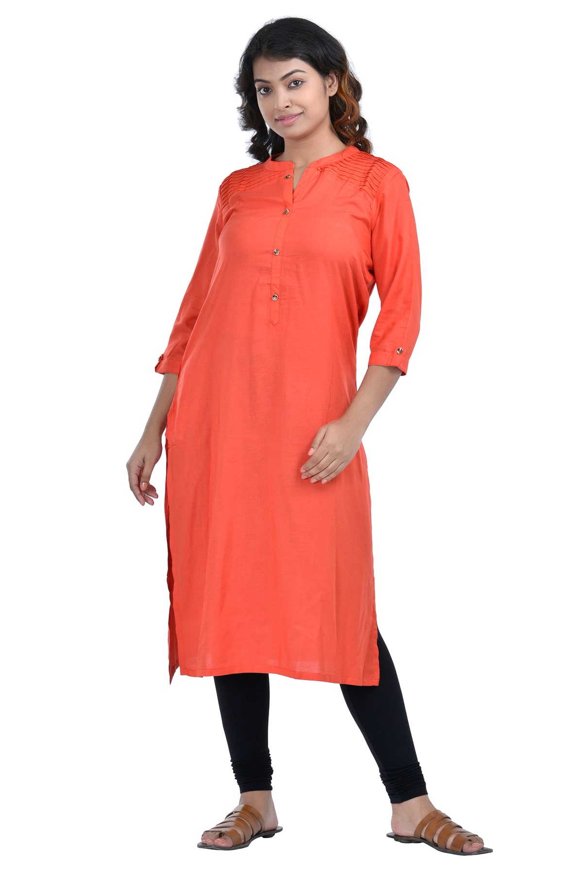 

South India Shopping Mall Women Rayon Solid Straight Kurti - Orange
