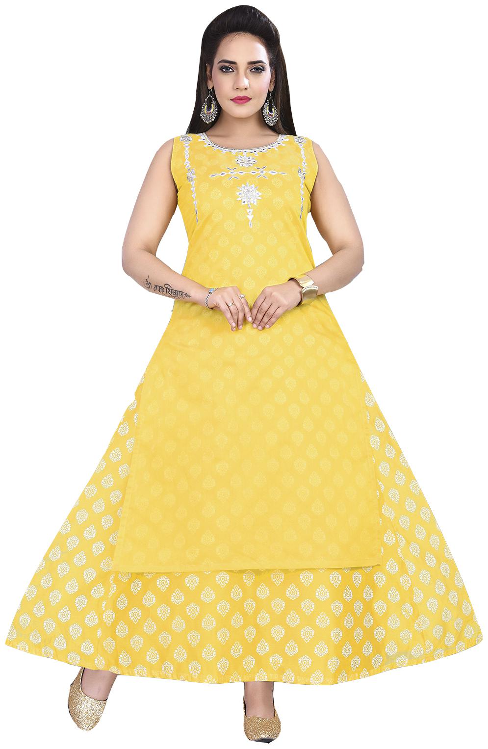 

South India Shopping Mall Women Chanderi Anarkali Kurti Dress Yellow color