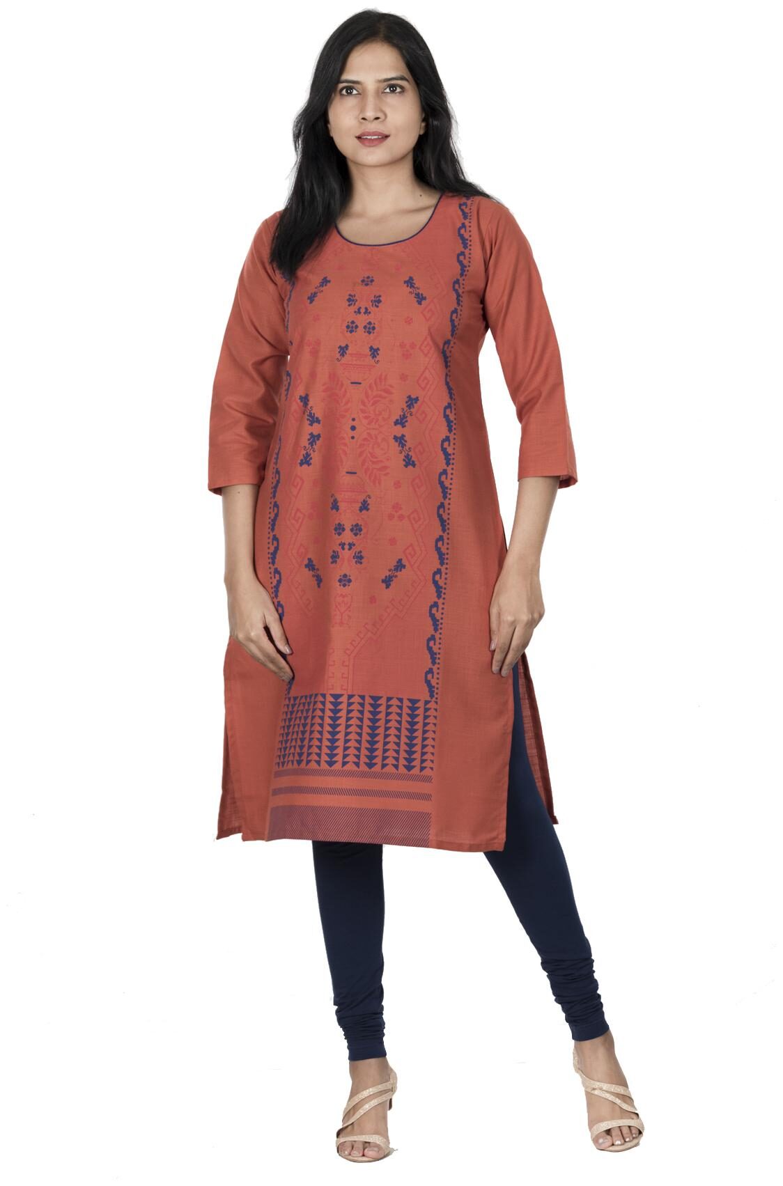 

South India Shopping Mall Women Orange Printed Straight Kurti