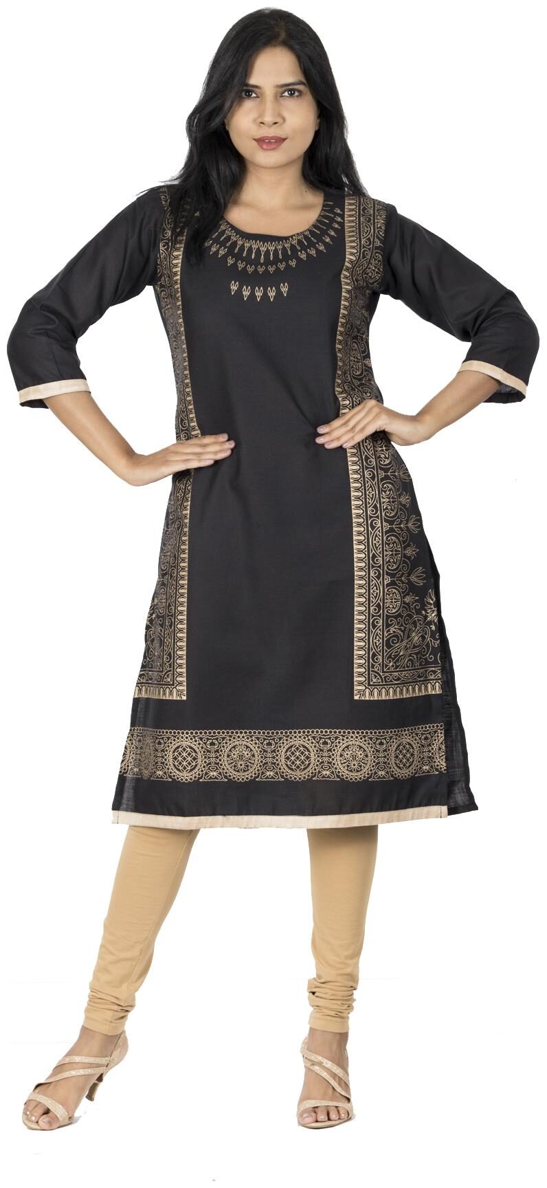 

South India Shopping Mall Cotton Floral Black Kurti