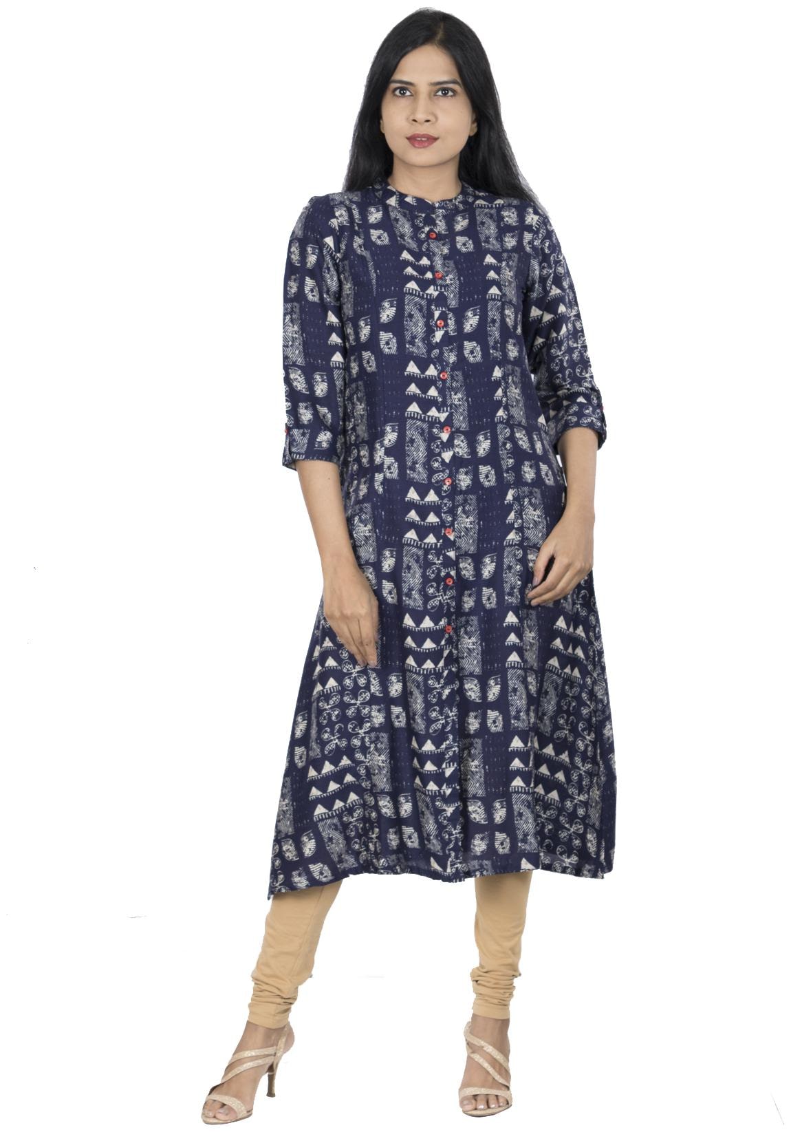 

South India Shopping Mall Women Blue Printed Straight Kurti