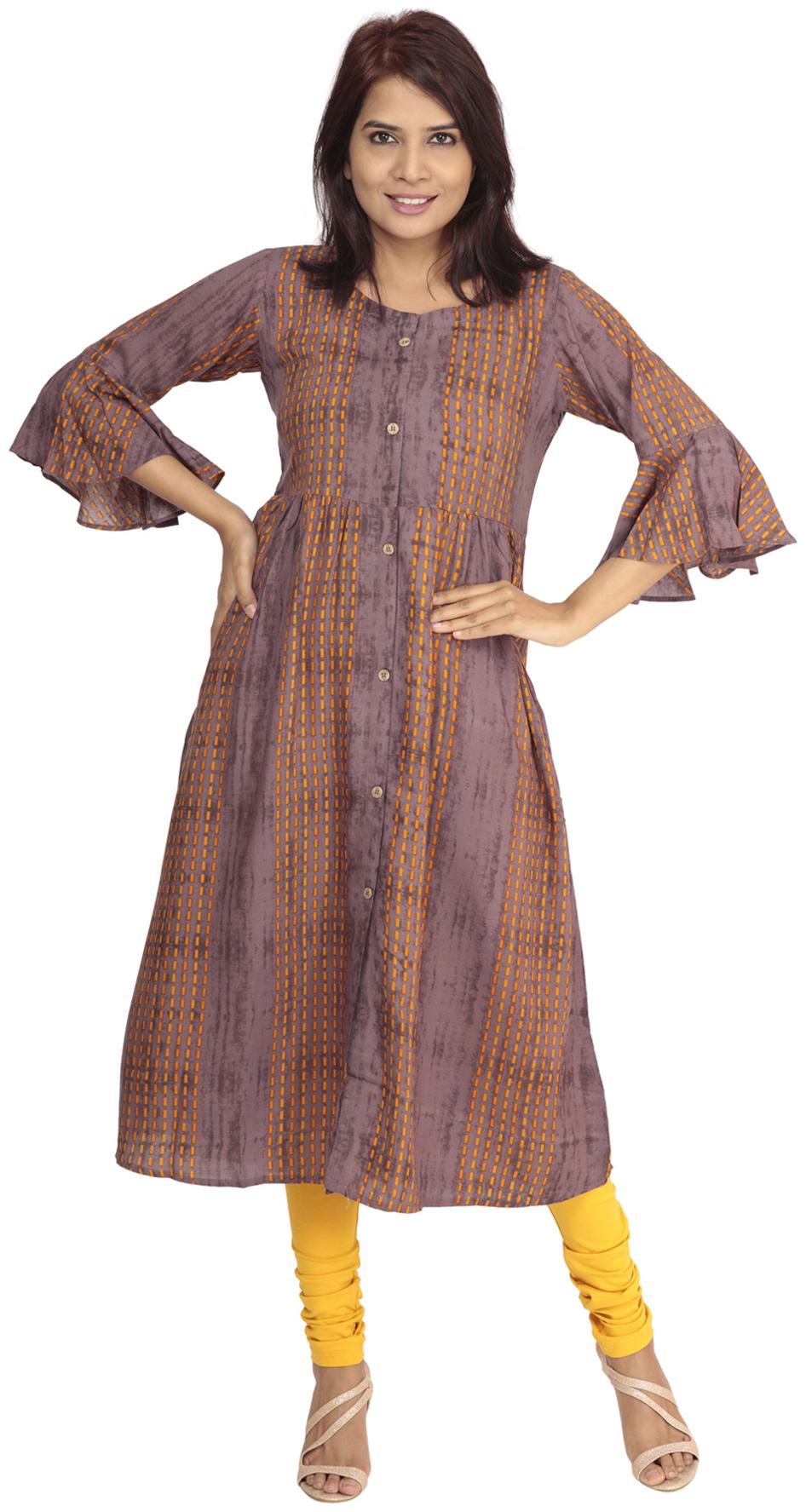 

South India Shopping Mall Women Grey Striped Anarkali Kurti