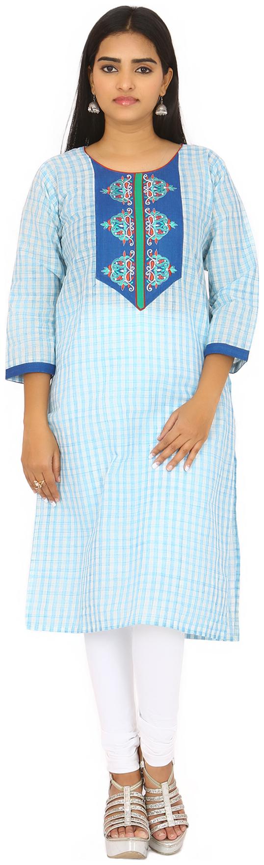 

South India Shopping Mall Women Blue Checkered Straight Kurti