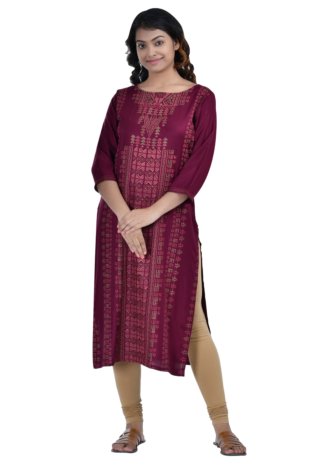 

South India Shopping Mall Women Rayon Printed Straight Kurti - Maroon