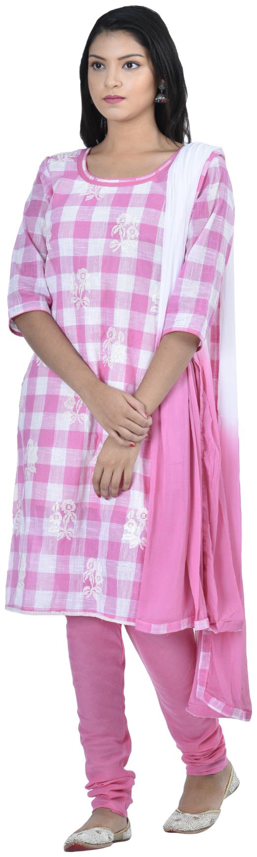 

South India Shopping Mall Hosh Pink Geometric Cotton Women Dress Materal