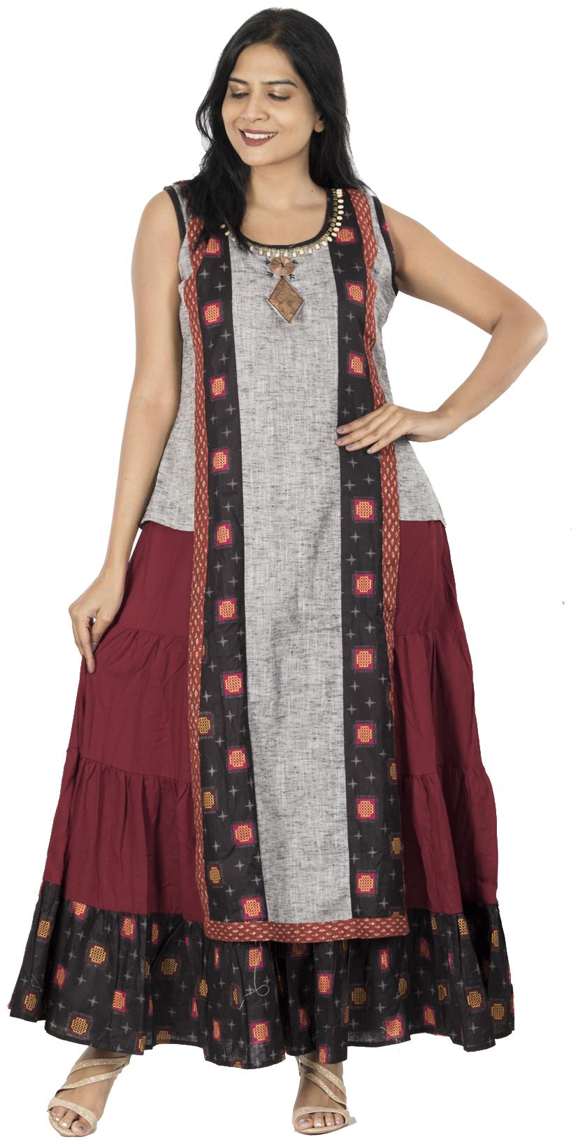 

South India Shopping Mall Cotton Printed Grey Maroon Kurti