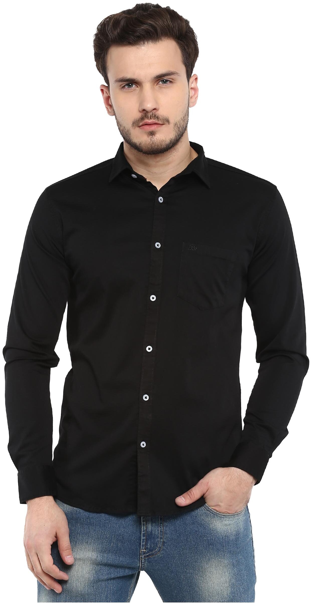 

Speak Men Black Solid Slim Fit Casual Shirt