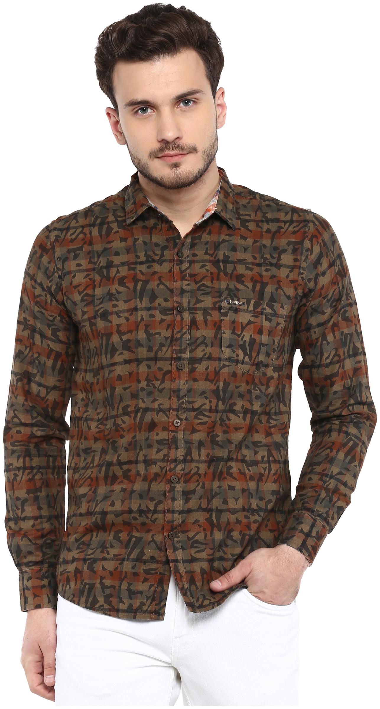 

Speak Men Brown Printed Slim Fit Casual Shirt