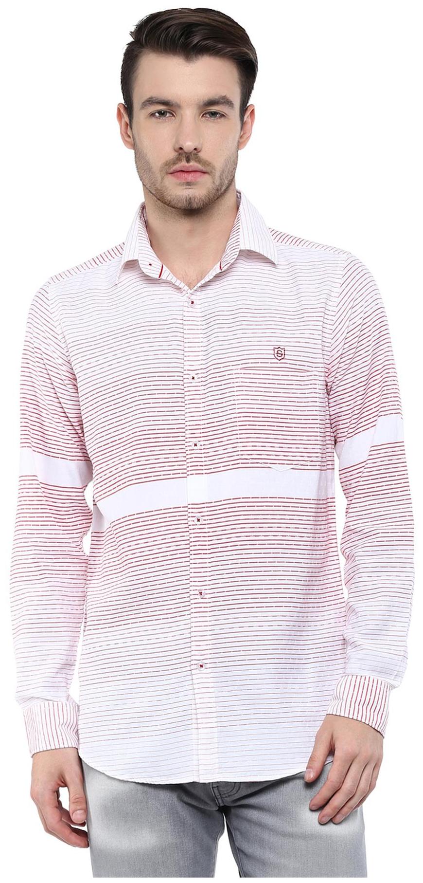 

SPEAK Men s Red Horizontal Stripes Cotton Casual Shirt