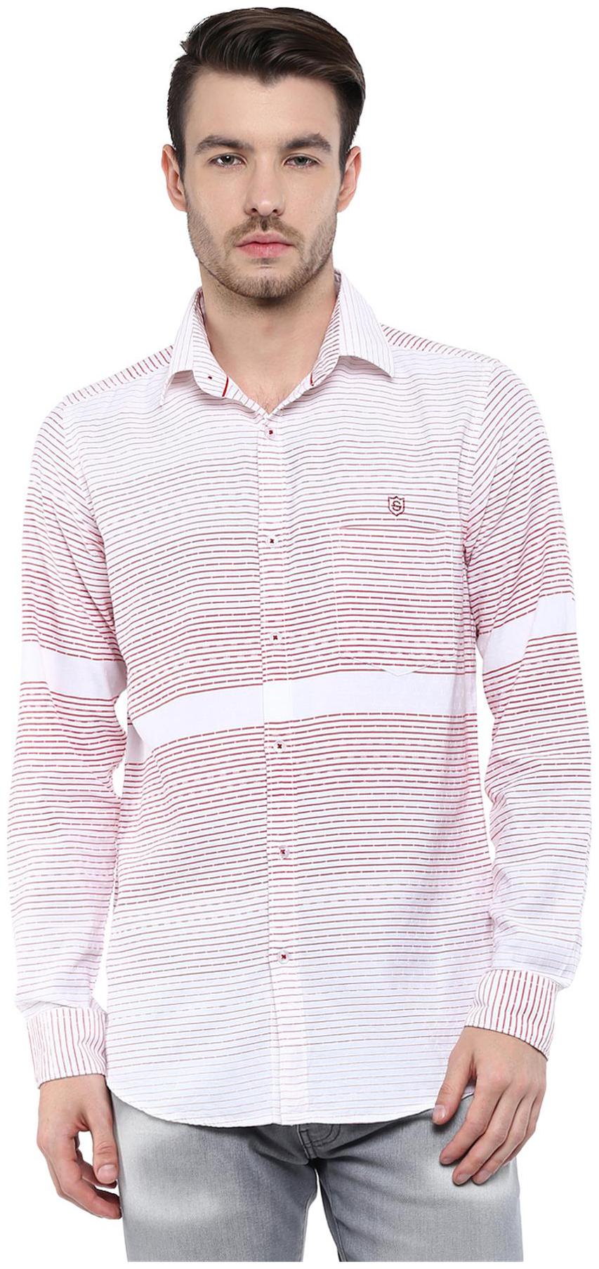 

SPEAK Men s Red Horizontal Stripes Cotton Casual Shirt