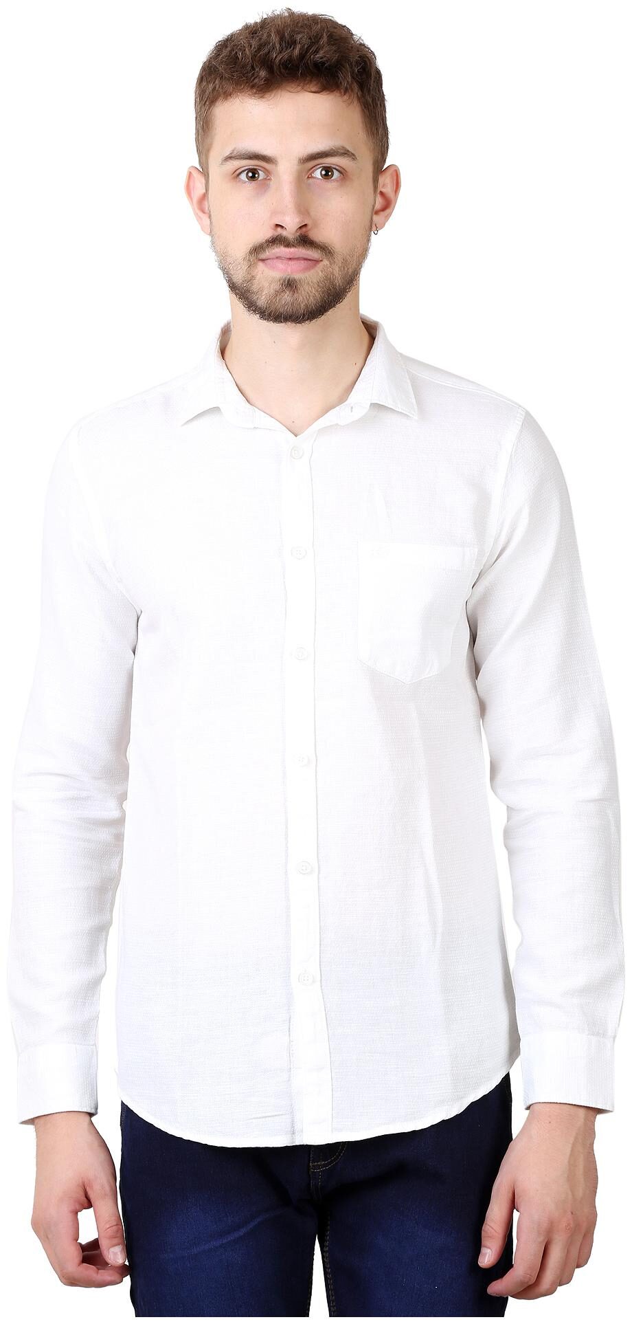 

Speak Men White Solid Slim Fit Casual Shirt