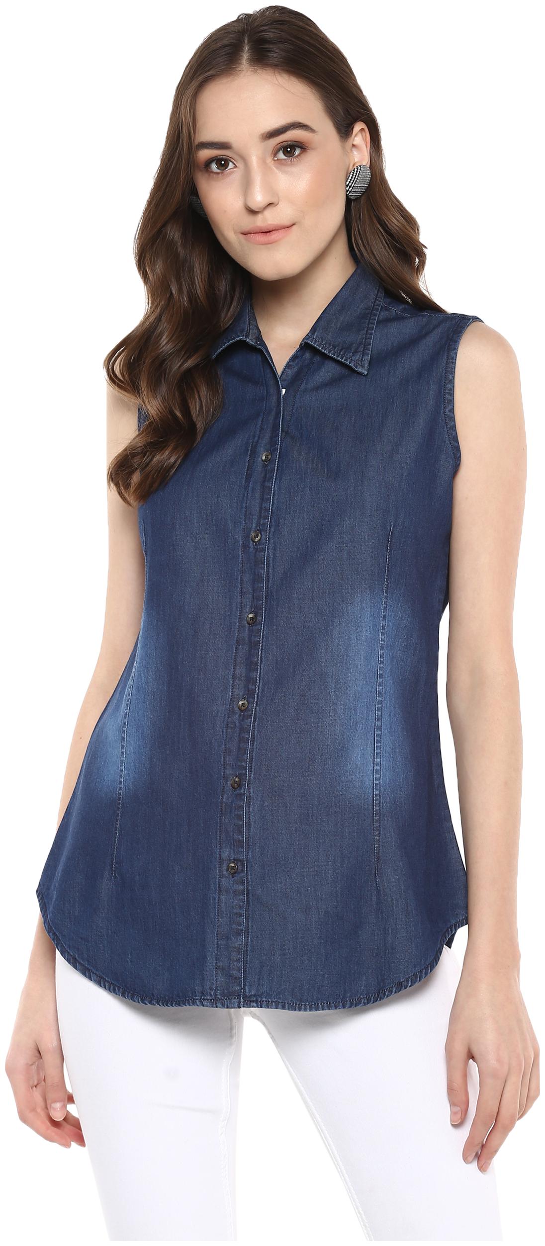 

Speak Women Blue Solid Slim Fit Shirt