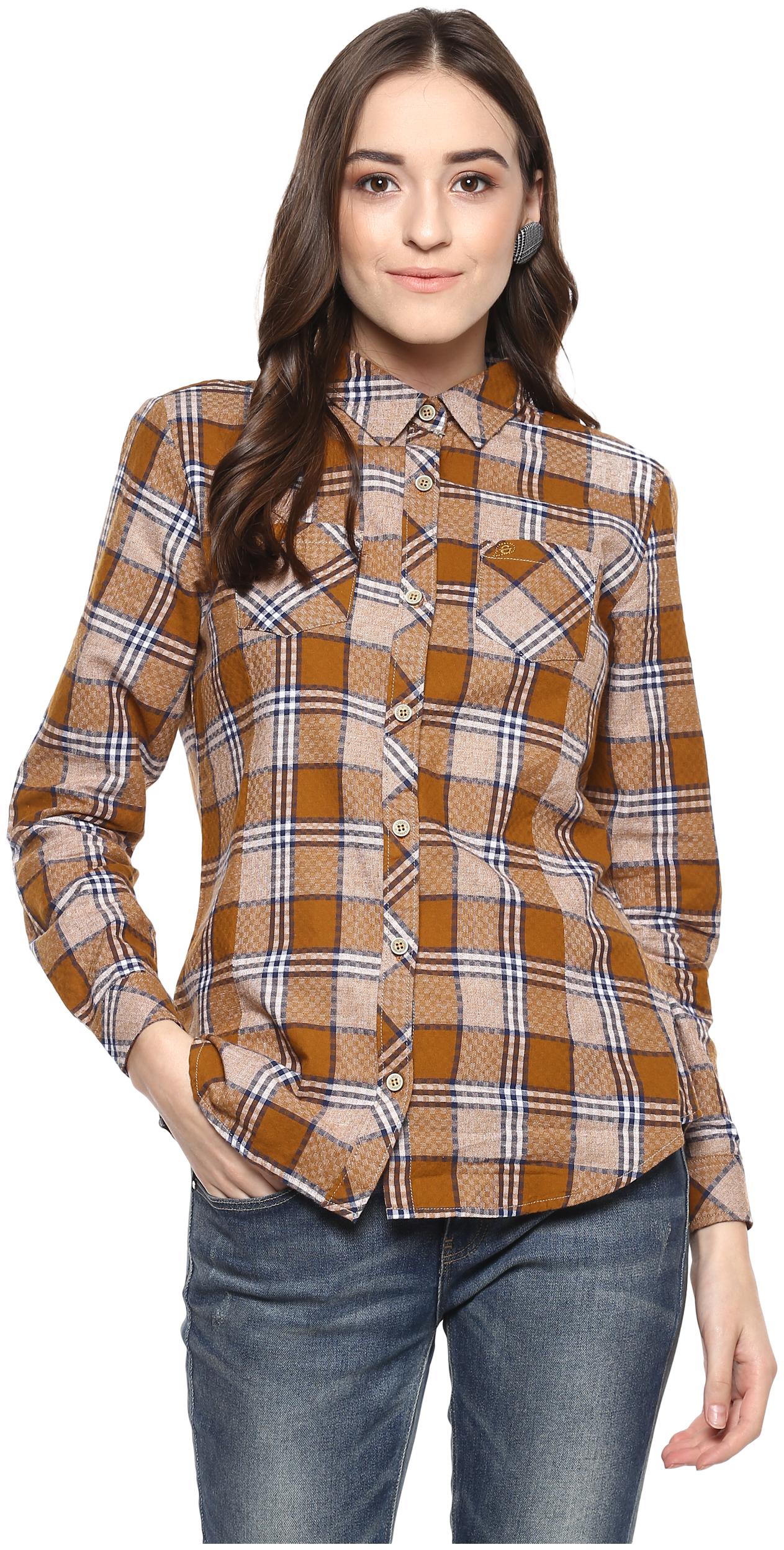 

Speak Women Brown Checked Slim Fit Shirt